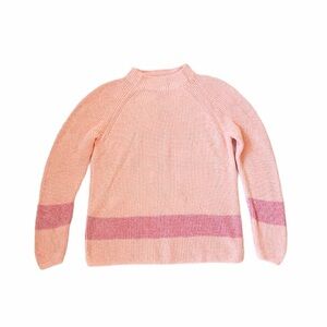 Lands End Ribbed Knit Pastel PeachPink Mock Turtleneck Sweater Sz Med Petite